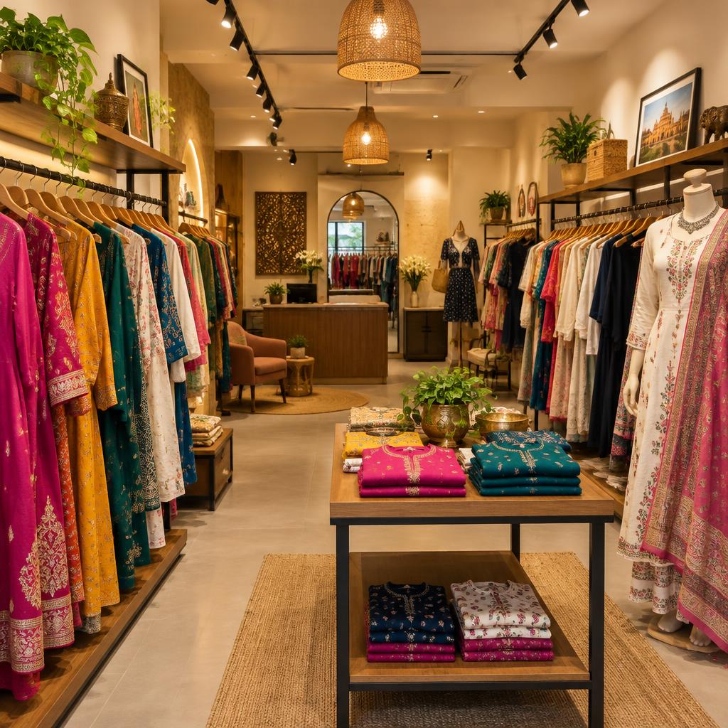 Clothing racks inside the Miftah store
